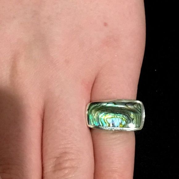 Abalone Cabochon Sterling Silver Statement Ring Size 6-3/4 - Picture 4 of 12